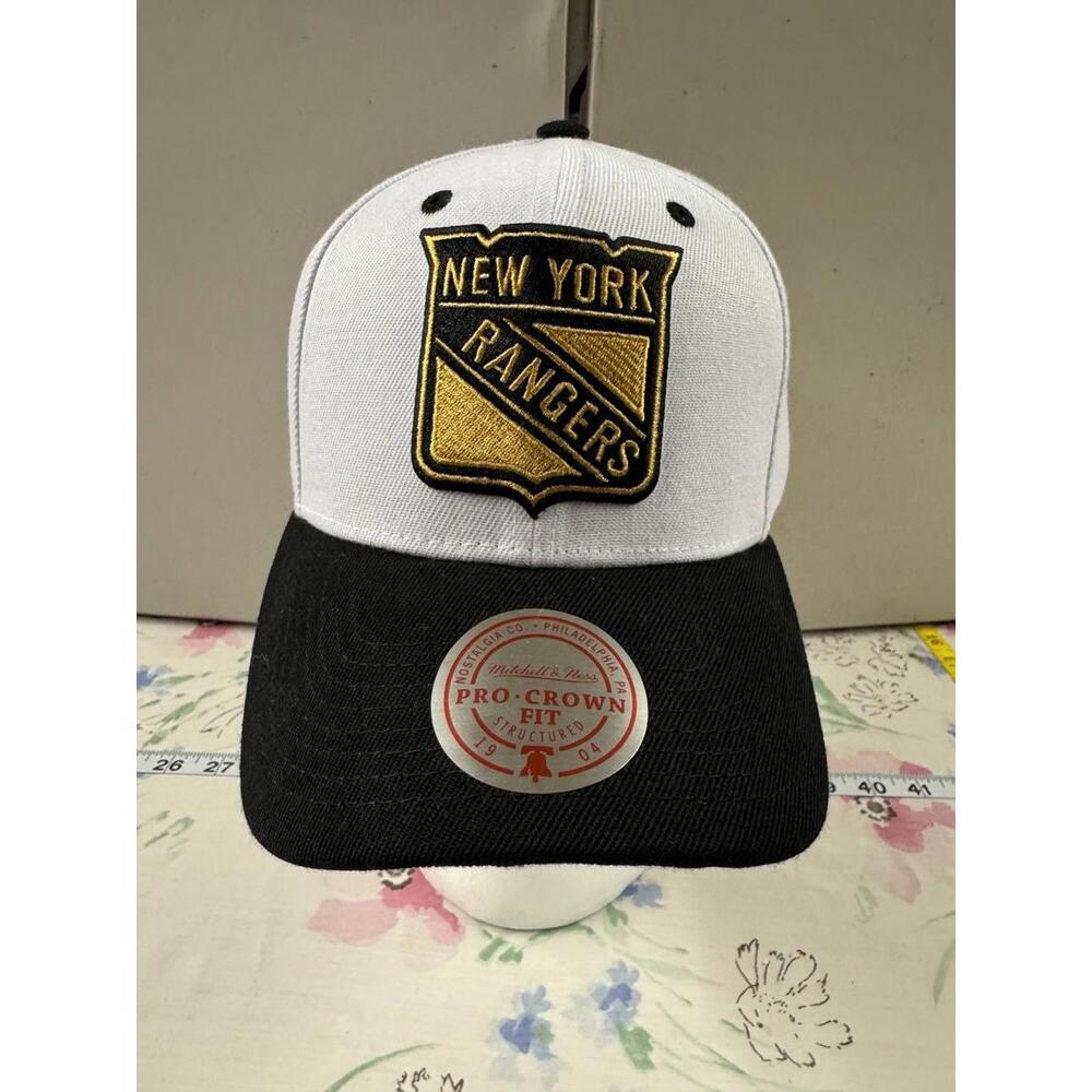 New‎ York Rangers Mitchell & Ness Snapback Hat Black White Gold NHL OSFA